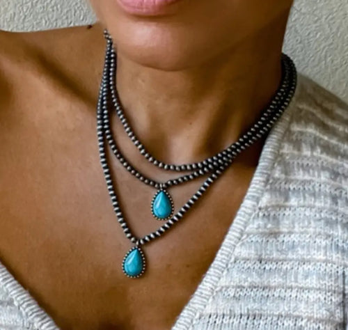 3 Pc Teardrop Navajo Pearl Necklace Set