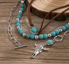 Load image into Gallery viewer, 3 Pc Steer/Turquoise Necklace Set