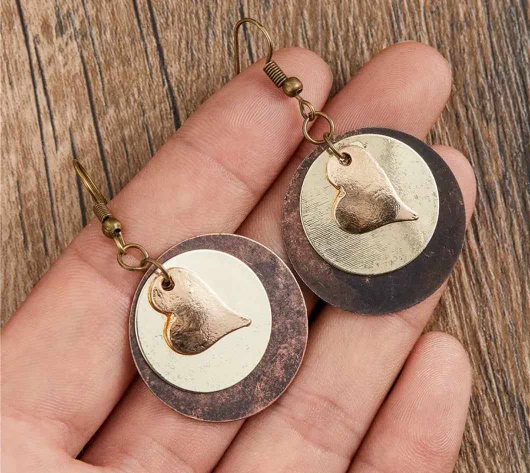 Bohemian Brass Heart Earrings