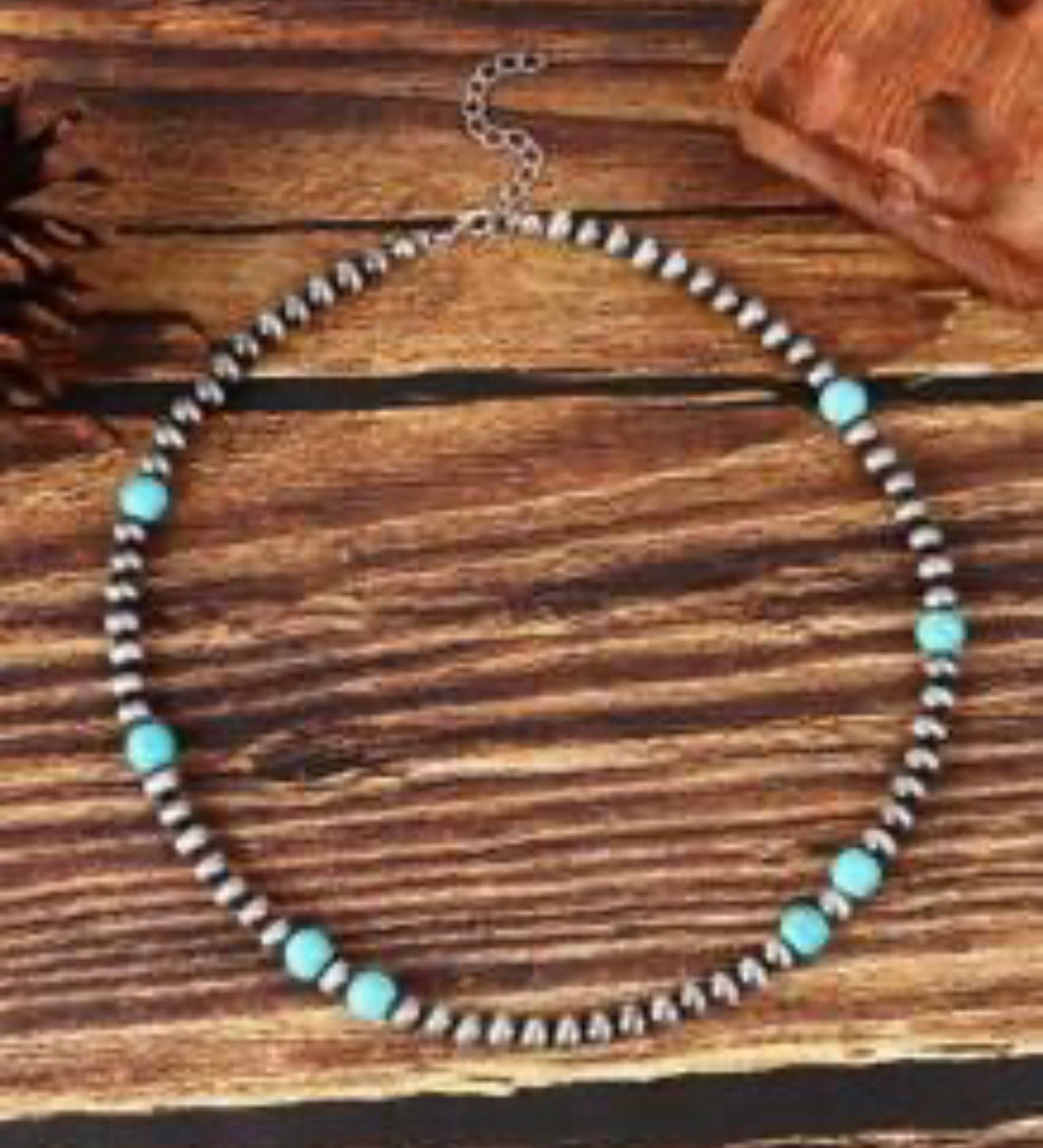 Navajo pearl/turquoise bead necklace
