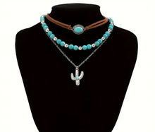 Load image into Gallery viewer, 3 Pc Cactus/Turquoise Necklace Set