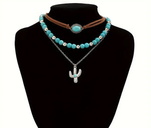 3 Pc Cactus/Turquoise Necklace Set
