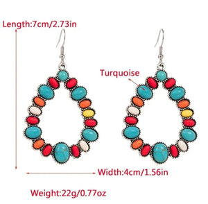 Exaggerated Hollow Teardrop Stone Earrings