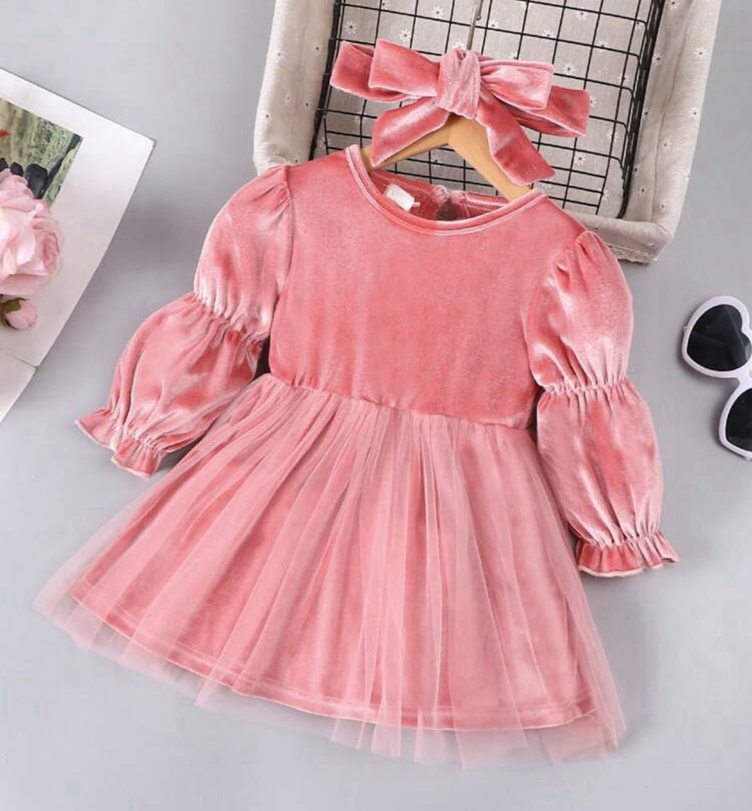 Velvet Pink Flare sleeve dress