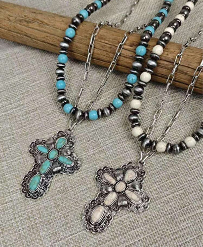Layered Cross Navajo Pearl Necklaces