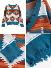 Load image into Gallery viewer, Aztec V-neck Distressed Sweater