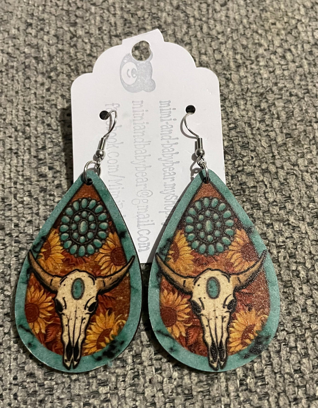 Steerhead wooden teardrop earrings