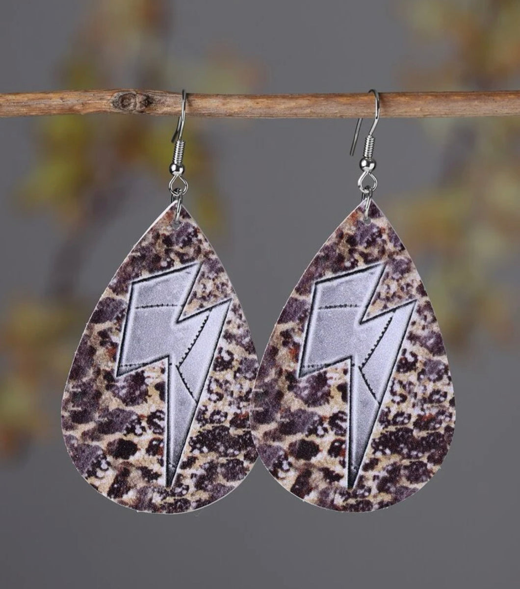 Lightening leopard teardrop earrings