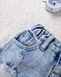 Rolled hem distressed jean shorts