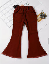 Load image into Gallery viewer, Distressed Burgundy Flare Jean