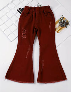 Distressed Burgundy Flare Jean