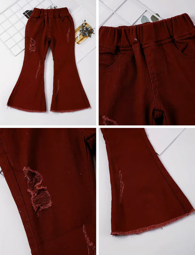 Distressed Burgundy Flare Jean