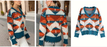 Load image into Gallery viewer, Aztec V-neck Distressed Sweater