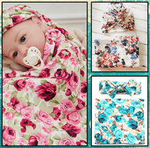 Load image into Gallery viewer, Floral swaddle/hat