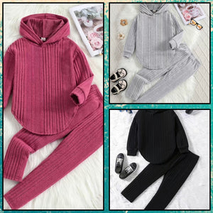 Hooded Ribbed Casual Jogger Set