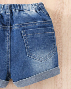 Rolled up hem ripped jean shorts