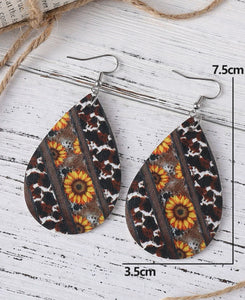 Waterdrop sunflower cow earrings