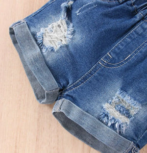 Rolled up hem ripped jean shorts