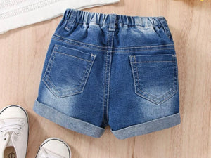 Rolled up hem ripped jean shorts