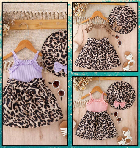 Leopard frill trim dress and hat