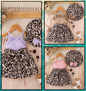 Leopard frill trim dress and hat