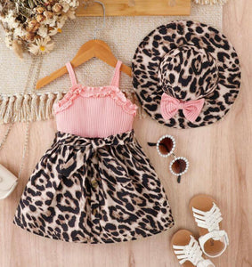 Leopard frill trim dress and hat