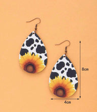 Load image into Gallery viewer, Wood Waterdrop sunflower cow earrings