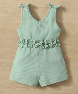 Rib-knit bow tie Romper