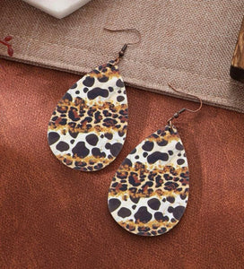 Wood Waterdrop sunflower cow earrings