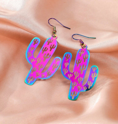 Colorful cactus cutout earrings