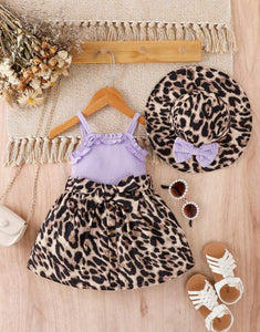 Leopard frill trim dress and hat