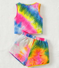 Load image into Gallery viewer, Front knot tye dye short outfit