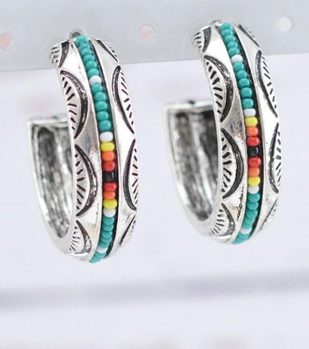 Wide Silver hoops with beading