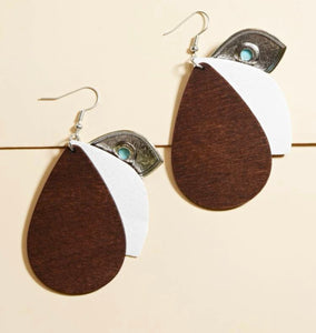 Waterdrop wooden leopard/turquoise earrings