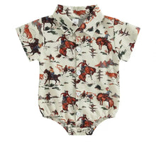 Load image into Gallery viewer, Button-Up Boys Western hooded onesie