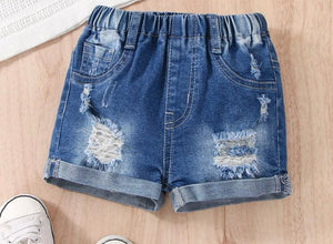 Rolled up hem ripped jean shorts