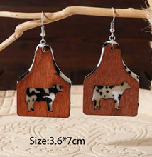 Load image into Gallery viewer, Wooden cutout cattle tag earrings