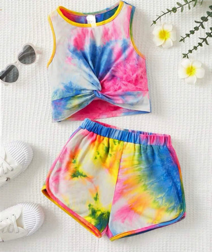 Front knot tye dye short outfit