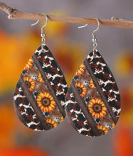 Load image into Gallery viewer, Waterdrop sunflower cow earrings