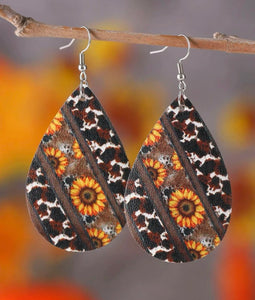 Waterdrop sunflower cow earrings