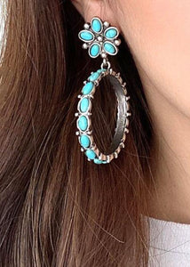 turquoise cluster post/hoop earrings