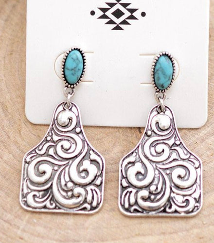 Scroll cattle tag earrings