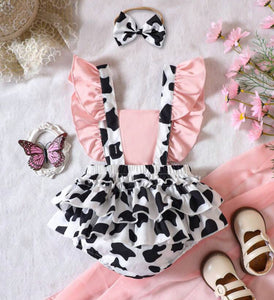 Pink ruffled cow onesie