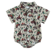 Load image into Gallery viewer, Button-Up Boys Western hooded onesie