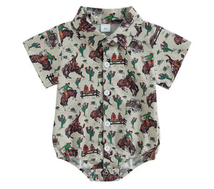 Button-Up Boys Western hooded onesie