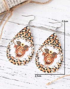 Waterdrop leopard cow earrings