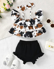 Load image into Gallery viewer, Cold shoulder cow short outfit