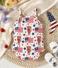Load image into Gallery viewer, Americana Highland cow onesie