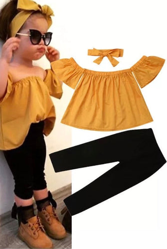 3 piece Mustard off shoulder shirt and leggings