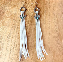 Load image into Gallery viewer, Cactus Hoop leather tassel earrings